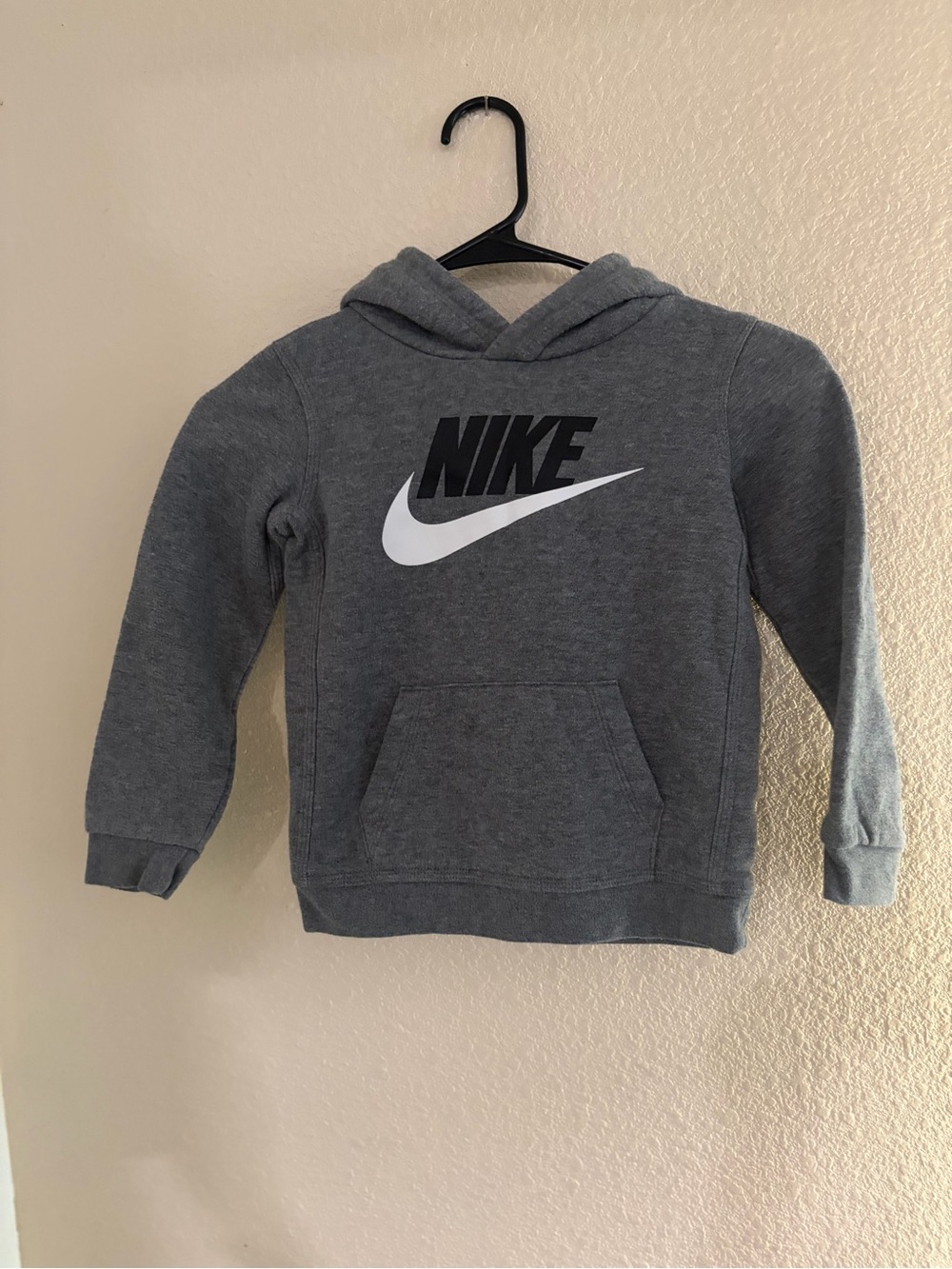 Nike Kids Gray Hoodie with White Swoosh and Black Logo